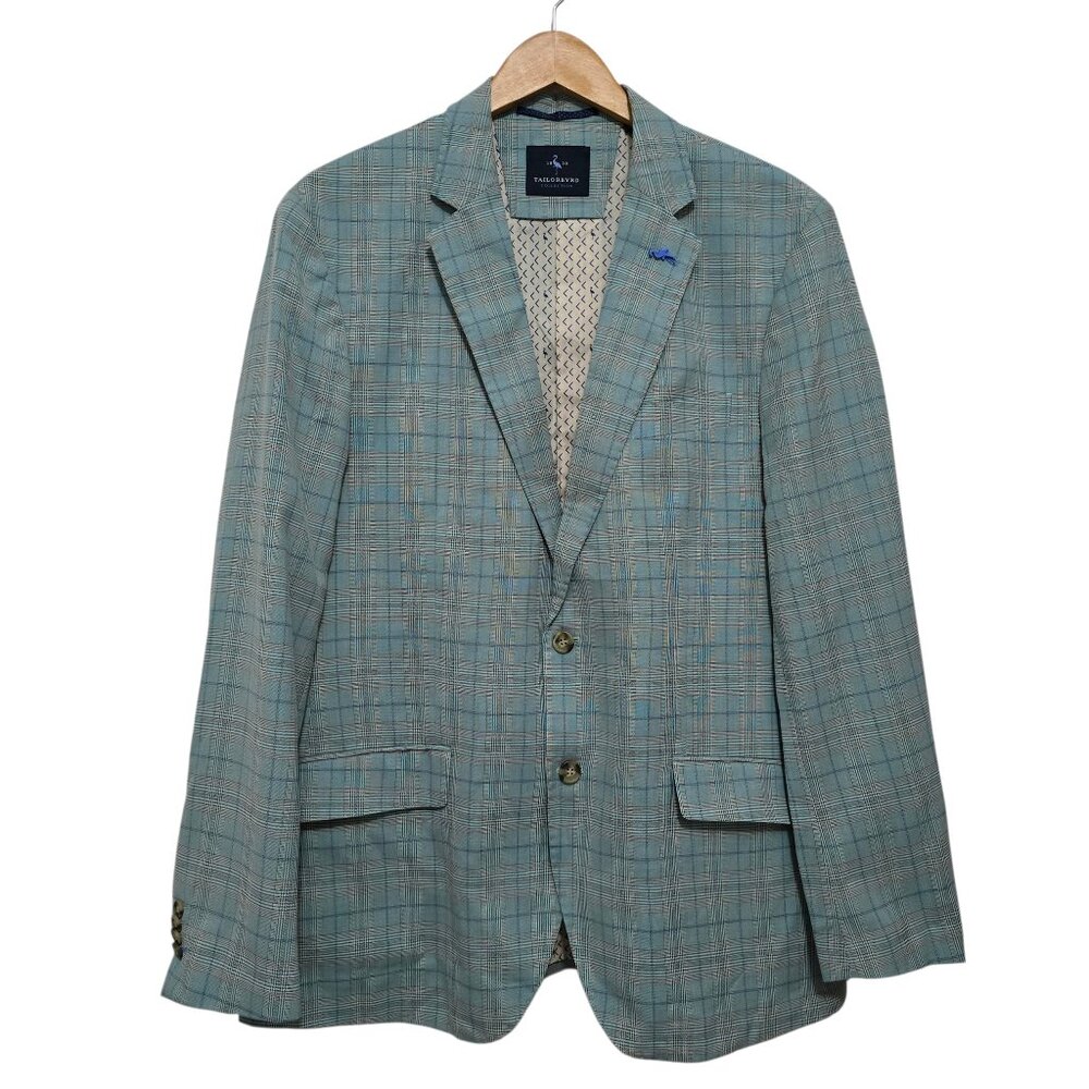 TailorByrd 1930 Collection Blue Plaid Stretch Fabric Sports Jacket Blazer 44L